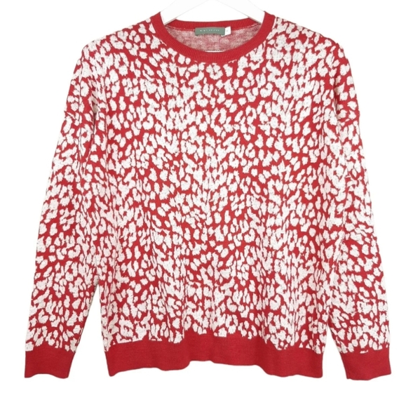 Mint Velvet Scarlett Jacquard Knit Animal Print Jumper Size 16 Red Silver White - Picture 2 of 9